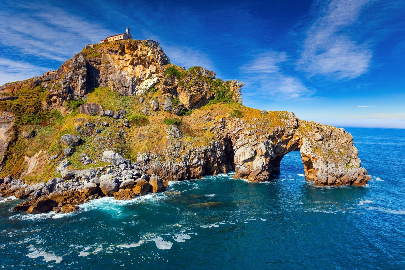 The stone bridge and stepped path out to the islet of San Juan de Gaztelugatxe on the Basque coast